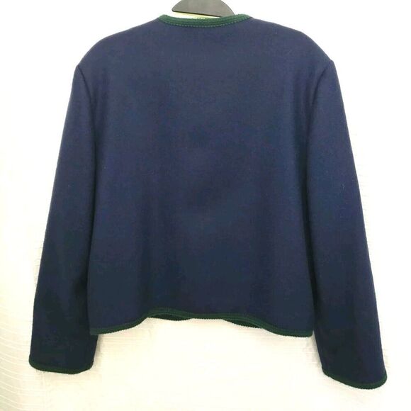 Vintage Pendleton 100% Wool Short Jacket Navy with Green Trim Blazer Size 12 - Picture 13 of 14